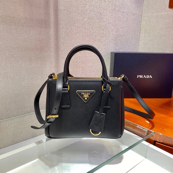 Prada Mini Galleria Saffiano Leather Bag Tote Shoulder Bag Black 1BA906